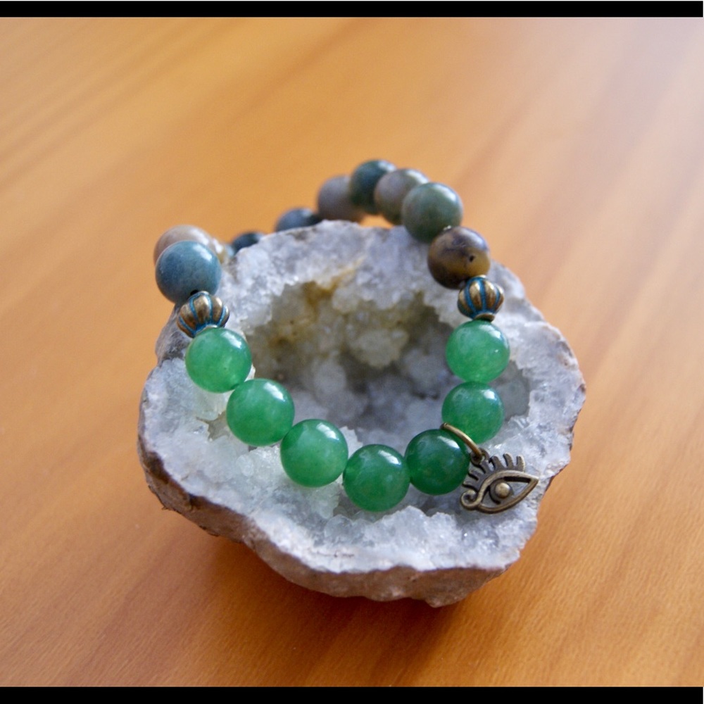 Aventurine Evil Eye Mala Bracelet